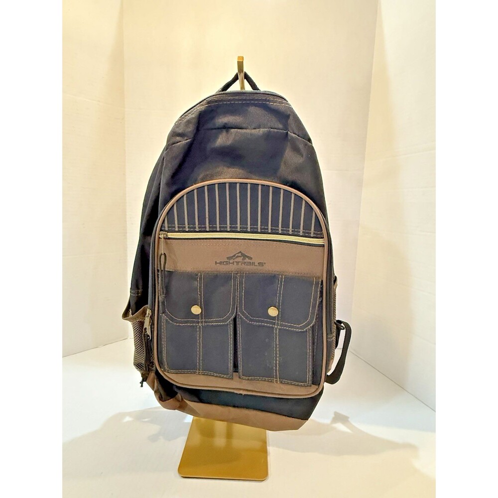 Vintage High Trails Hiking Backpack Brown Black Front Cargo Pockets Outdoor Pack